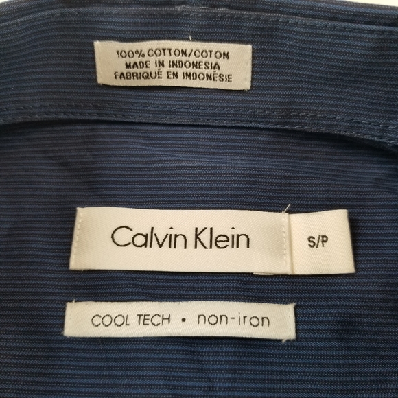 Calvin Klein Men Dress Shirt Button Cool Tech Non-Iron Blue Stripe Size S/P NWOT - Picture 5 of 10